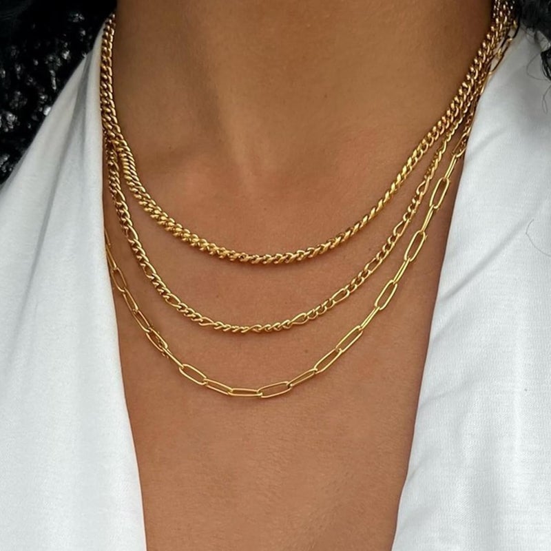 Dodder Store Gold Layered Necklaces for Women, 14K Gold Plated Dainty Gold Chain Choker Necklace Stack, Herringbone Gold Necklaces Set - Image 1